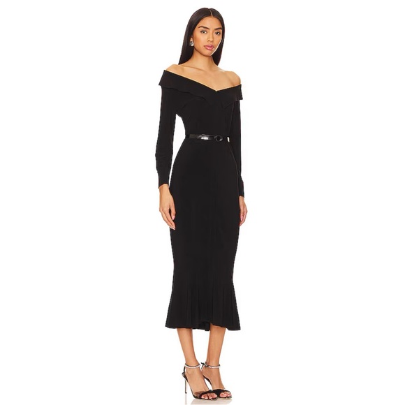Norma Kamali Off Shoulder Fishtail Midi Dress in Black Women’s Large - Picture 2 of 9
